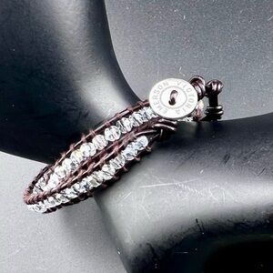 Victoria Emerson Wrap Bracelet Dark Brown Cord Clear Faceted Crystal Beads Short
